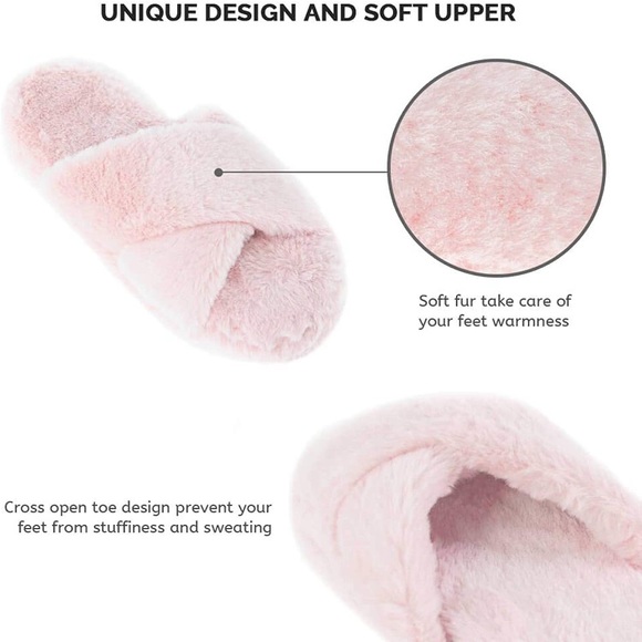 New Fuzzy Faux Fur Open Toe Crisscross House Slippers- Multiple Colors & Sizes - Picture 3 of 14